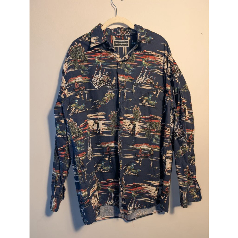 Field & Stream Men's Button Down Shirt Large Navy Multicolor